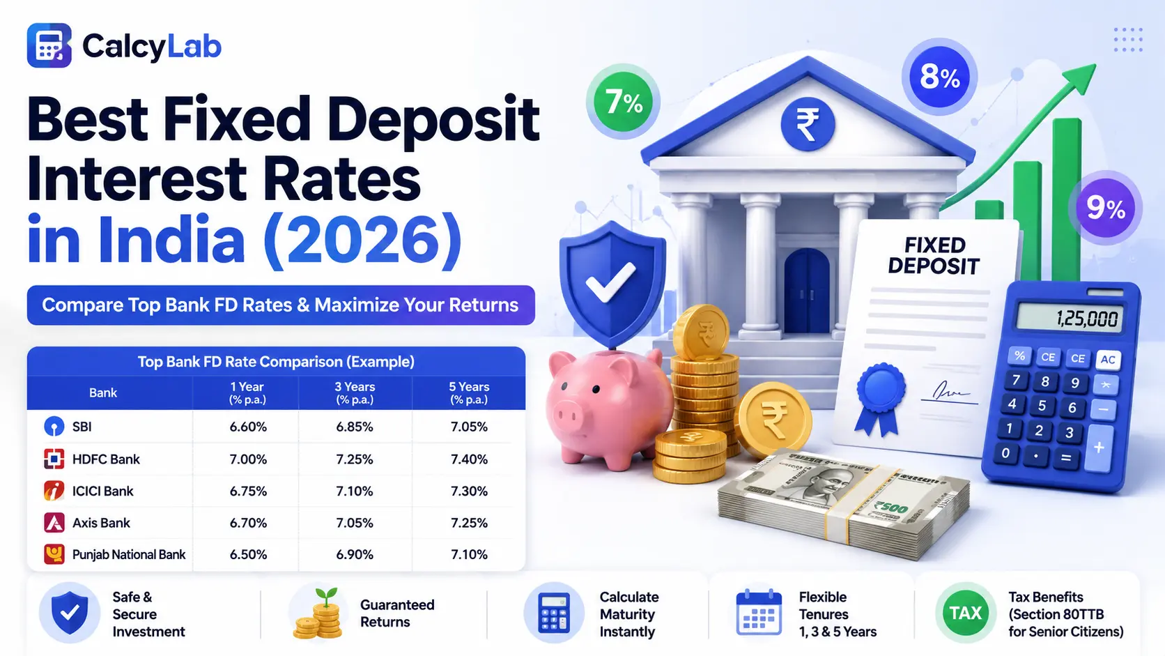 Best fixed deposit interest rates in India 2026 — comparison table of top bank FD rates for general and senior citizens
